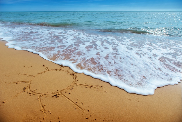 Rysunki w piasku na plaży