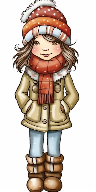 rysunkowa dziewczyna w zimowych ubraniach i kapeluszu z szalikiem i butami generatywną ai