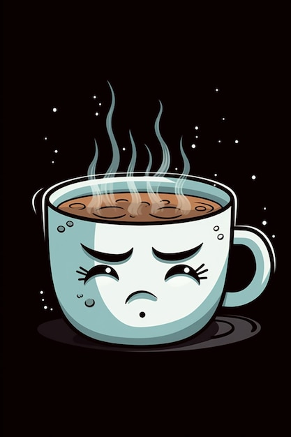 Zdjęcie rysunkowa filiżanka kawy z twarzą i smutną twarzą.