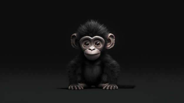 rysunkowa małpa na czarnym tle ilustracja 3D wykonana przez generatywną sztuczną inteligencję