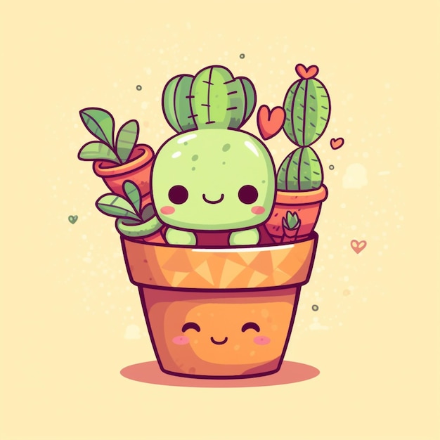 rysunkowa roślina kaktusa z twarzą w doniczce generatywnej ai