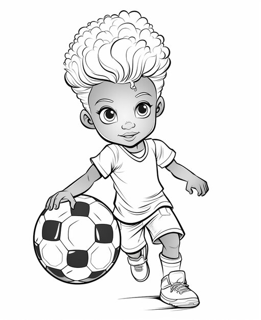 Zdjęcie rysunkowy chłopiec z piłką nożną w dłoni generatywną sztuczną inteligencję