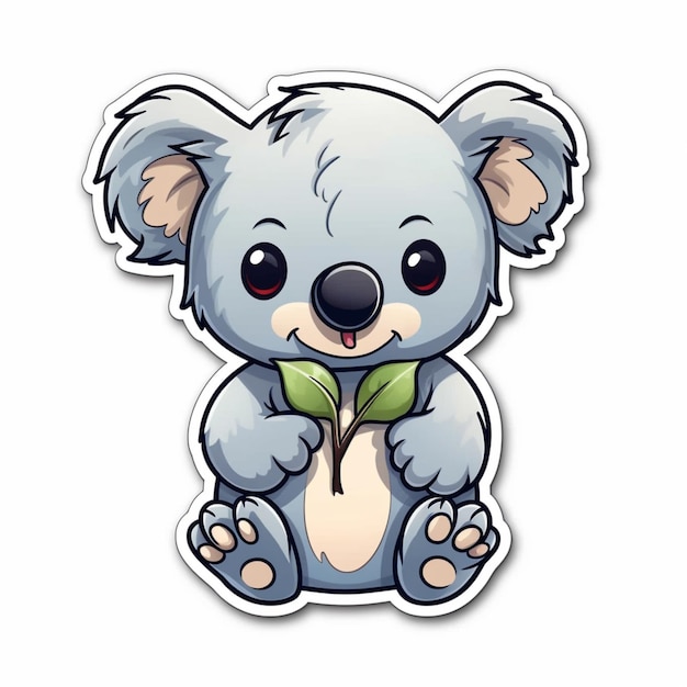 rysunkowy miś koala z naklejką w kształcie liścia generatywną ai