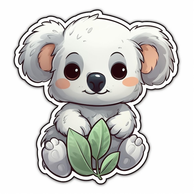 rysunkowy miś koala z naklejką w kształcie liścia generatywną ai
