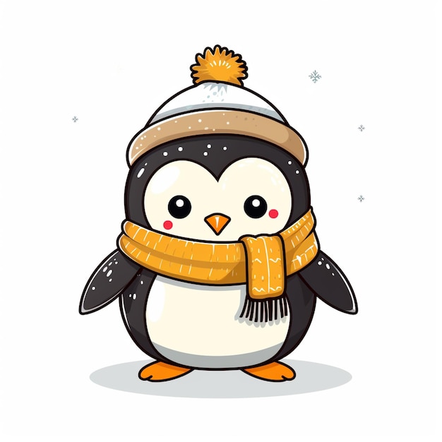 rysunkowy pingwin w zimowej czapce i szaliku generatywnej AI