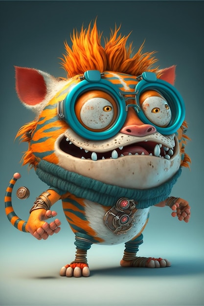 Rysunkowy tygrys w okularach i pasiastej koszuli