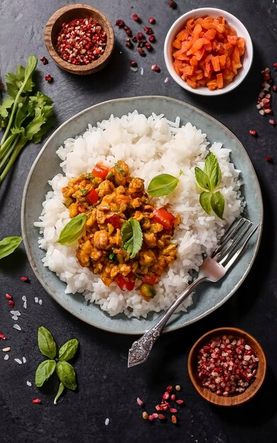 Ryż Basmati z curry z warzyw i soczewicy Zdrowe pikantne jedzenie wegańskie