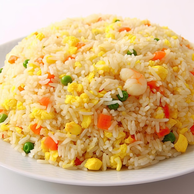 Ryż z warzywami na białym tła zbliżeniu