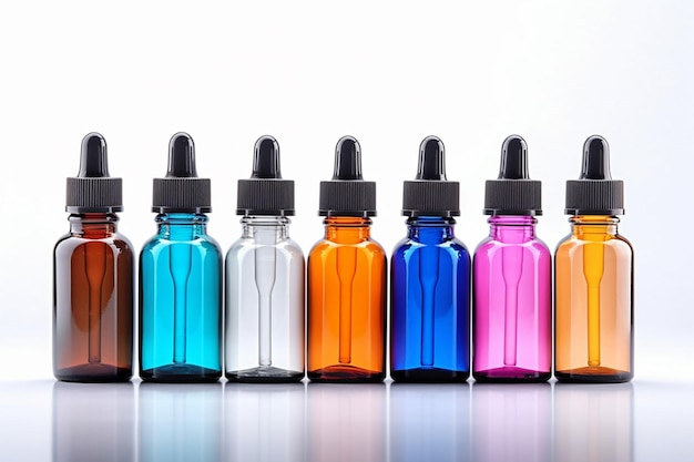 Rząd butelek w różnych kolorach, z których jeden jest oznaczony jako "słowo". "
