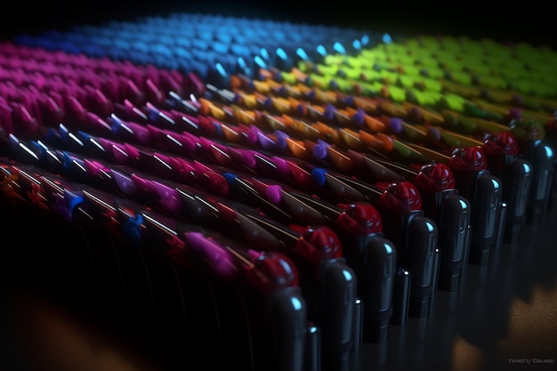 Rząd długopisów z różnymi kolorami
