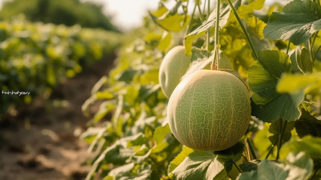 Rząd melonów na farmie