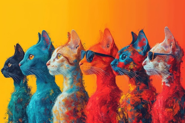 Rząd różnorodnych zwierząt w żywych kolorach symbolizuje Światowy Dzień Zwierząt