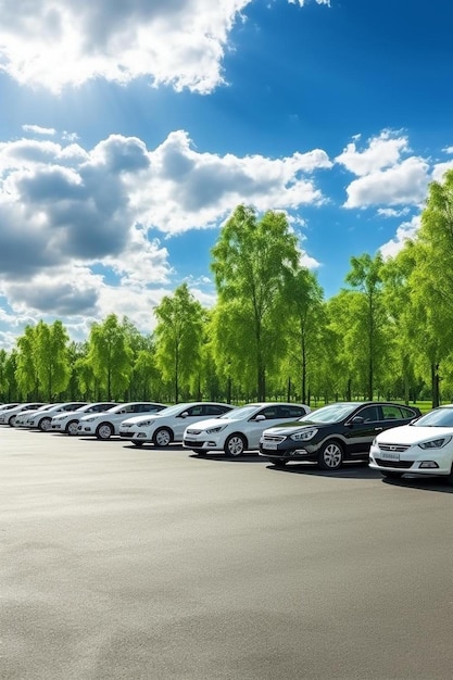 rząd samochodów zaparkowanych na parkingu