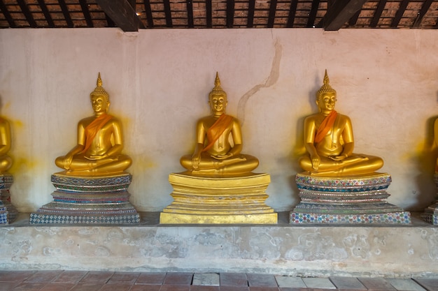Rząd stara piękna medytaci Buddha statua w świątyni