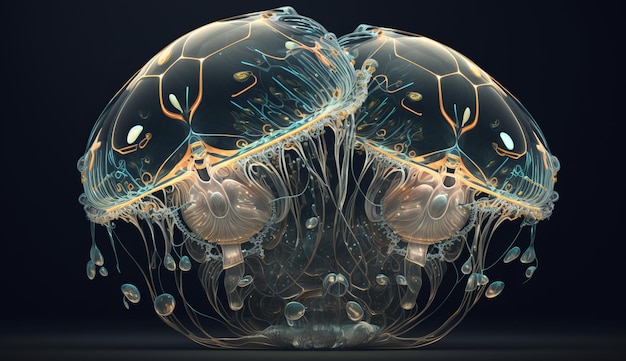 Rzadka meduza bliźniak syjamski o nietypowym kształcie ai generacji