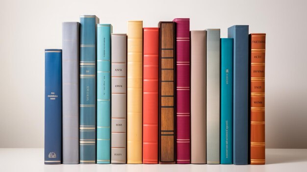 Zdjęcie rzęd kolorowych książek na białym tle
