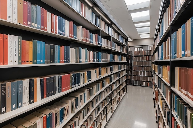 Rzędy książek w bibliotece na półkach