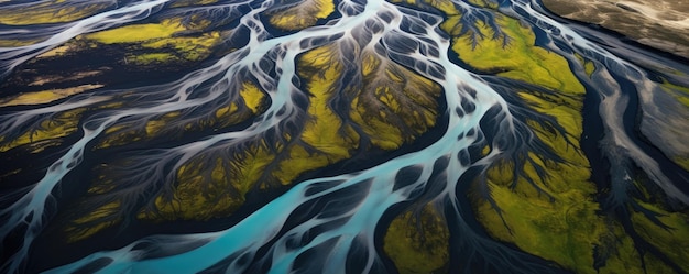 Rzeka Islandii powyżej z drona krajobraz Islandii Generative ai