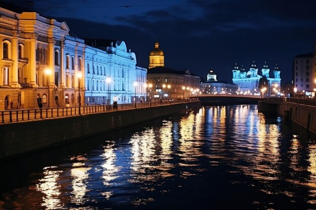 Rzeka w nocy w dużym mieście