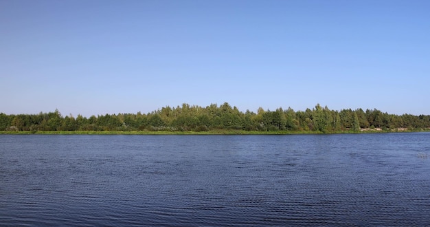 Rzeka w słoneczną pogodę z błękitnym niebem