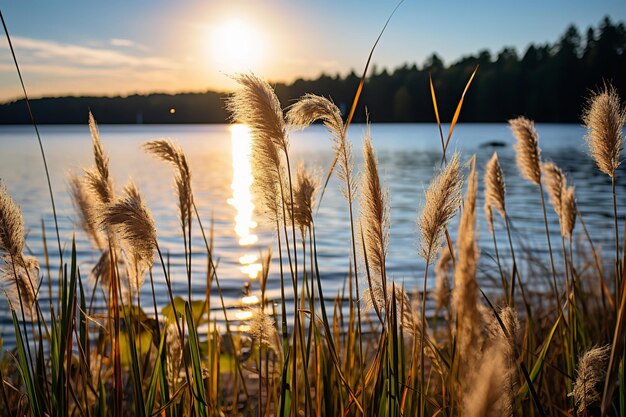 Rześki jesienny poranek nad jeziorem