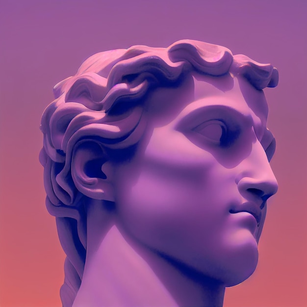 Rzeźba greckiego boga w retrowave city pop design w stylu vaporwave kolory renderowania 3d
