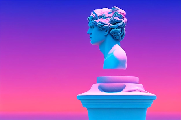 Rzeźba Greckiego Boga W Retrowave City Pop Design W Stylu Vaporwave Kolory Renderowania 3d