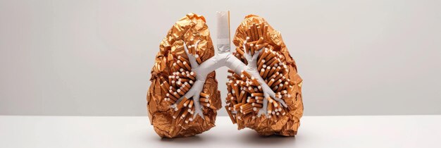 Zdjęcie rzeźba pary ludzkich płuc wykonana wyłącznie z papierosów bez koncepcji palenia