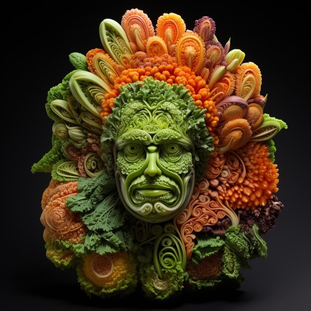 Zdjęcie rzeźba roślinna w kształcie twarzy