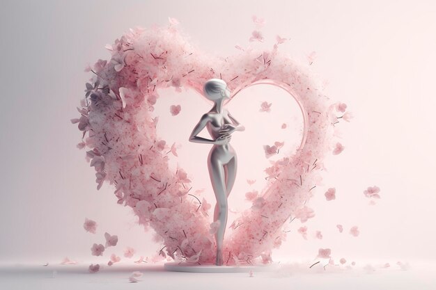 Zdjęcie rzeźba w kształcie serca z różowymi kwiatami w białej ramce w stylu motion blur panorama kawaii manga photo bashing sony alpha a1 szczegółowy projekt postaci bulwiasty generuj ai