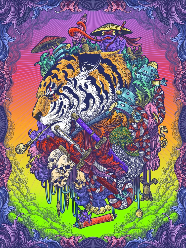 Zdjęcie rzeźba z głową tygrysa surrealizm