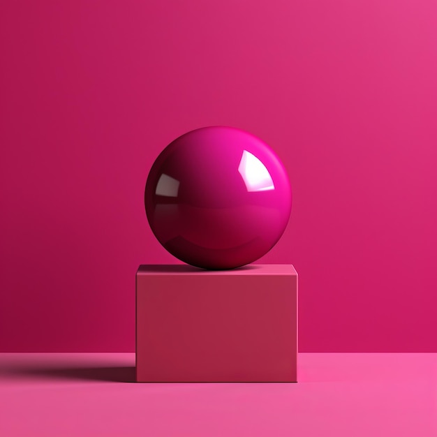 Rzeźbiarska różowa piłka na różowym pudełku 3d renderowanie w odważnym stylu geometrycznego minimalizmu