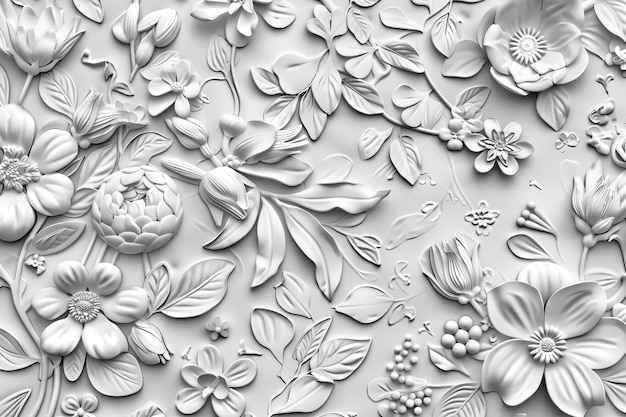 Rzeźbiony wzór kwiatowy na białym papierze