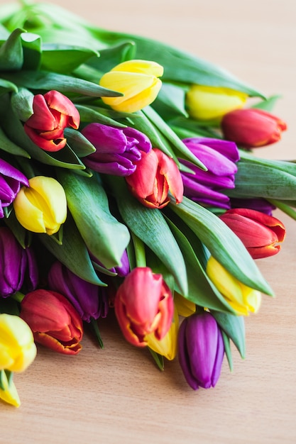 Rżnięci tulipany w wazie. Tulipany na czarnym tle. Więdnięcie kwiatu.