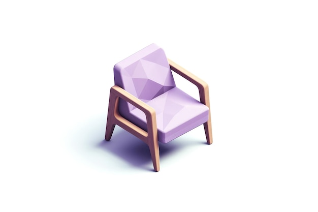 Rzut izometryczny liliowy nowoczesny fotel z połowy wieku na białym tle Generative AI