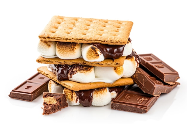 S'mores z piankami czekoladowymi i krakersami izolowanymi na białym tle