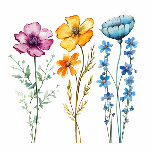 Są cztery różne kwiaty, które są namalowane w akwarelach generatywnych ai