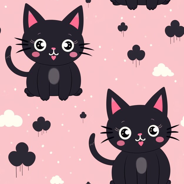 Zdjęcie są dwa czarne koty siedzące na różowym tle.