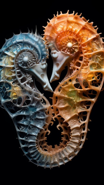 Są dwa koniki morskie, które są pomalowane w różnych kolorach.