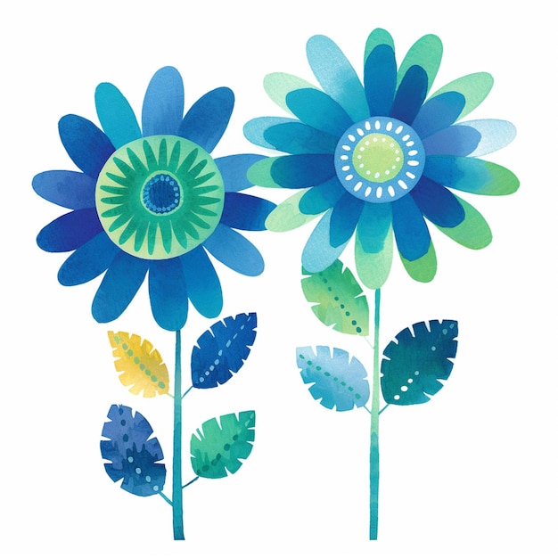 Są dwa papierowe kwiaty, które są niebieskie i zielone generatywne ai