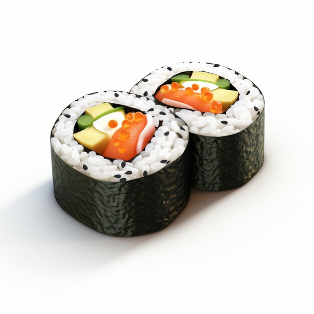 Są dwa rolki sushi z różnymi dodatkami.