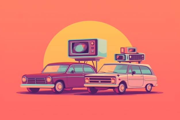 są dwa samochody z telewizorami na górze generatywnej AI
