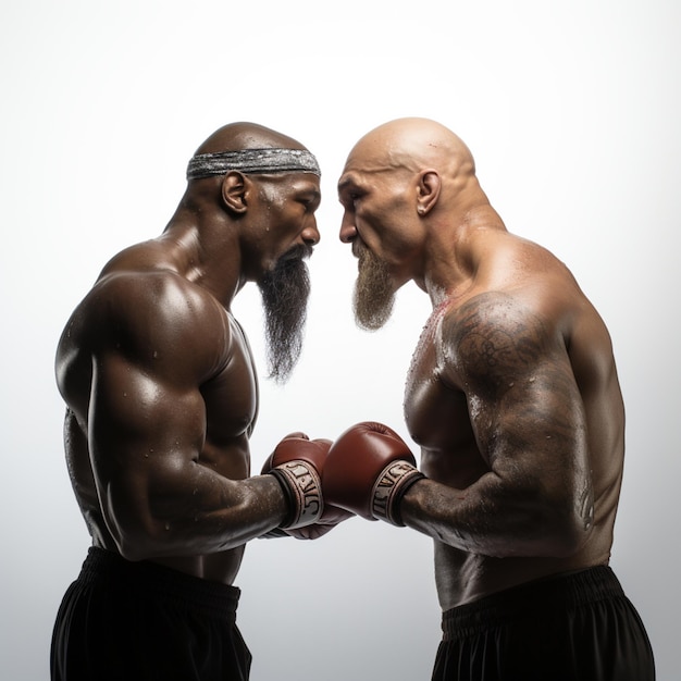 Zdjęcie są dwaj mężczyźni z brodami i rękawiczkami bokserskimi na generatywnym ai