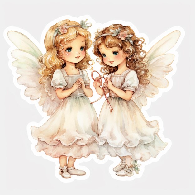 Są dwie małe dziewczynki ubrane w białe suknie trzymające serce generatywne ai