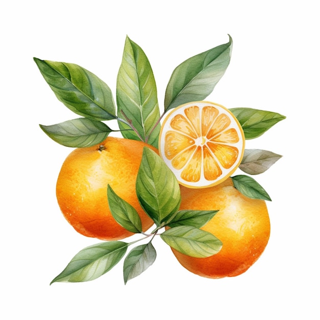 Są dwie pomarańcze z liśćmi i połowa jednego generatywnego ai