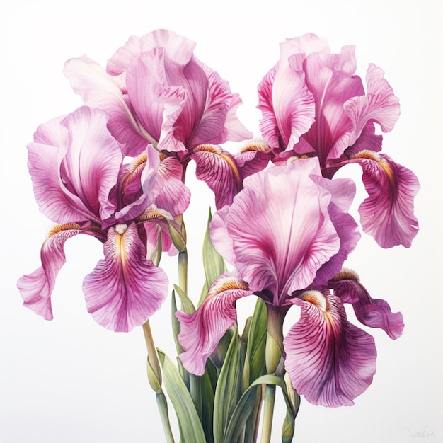 Są trzy fioletowe kwiaty w wazonie na stole generatywny ai