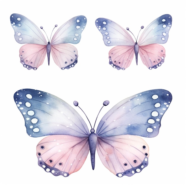 Są trzy motyle, które są pomalowane w różnych kolorach.