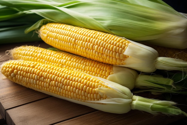 są trzy uszy kukurydzy na desce do cięcia z nożem generatywny ai