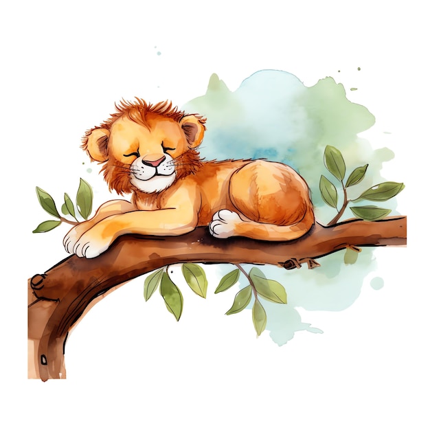 Safari Lion akwarela ilustracja safari zwierzęta clipart