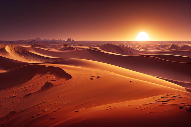 Sahara Desert Afryka Bezlitosne Morze Piasku Cyfrowe Malarstwo Ilustracyjne W Stylu Sztuki